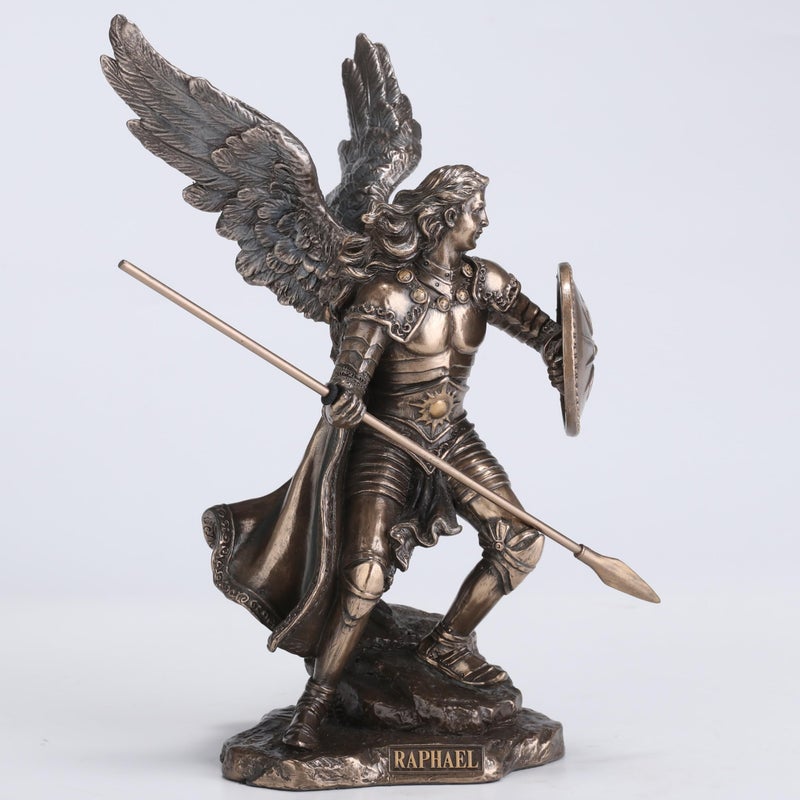 Unicorn Studio 9 1/2 Inch Archangel Raphael Cold Cast Resin Antique Bronze Finish Statue - Image 3